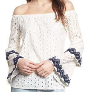 Bailey 44 White Eyelet Boho Tiered Bell Sleeve Blouse
